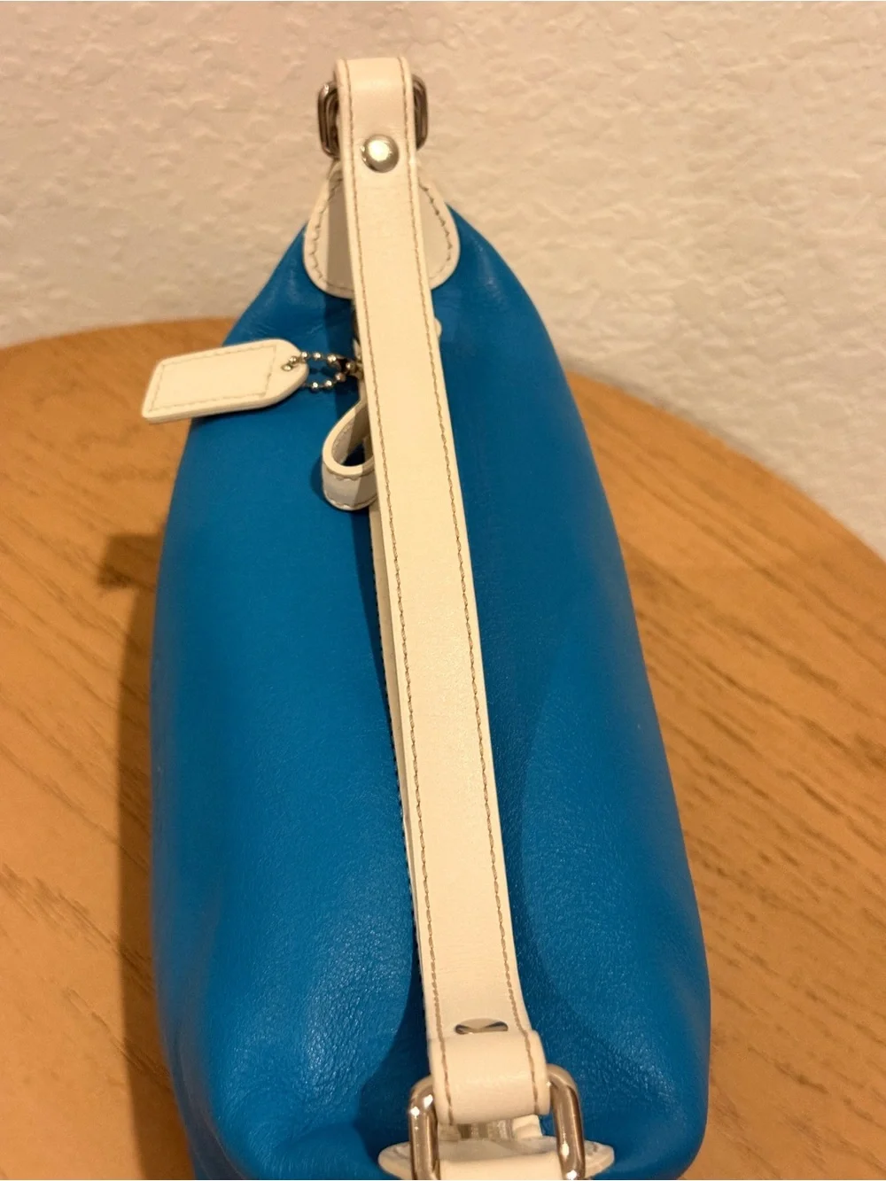 COACH Turquoise Leather Shoulder Bag with white Trim